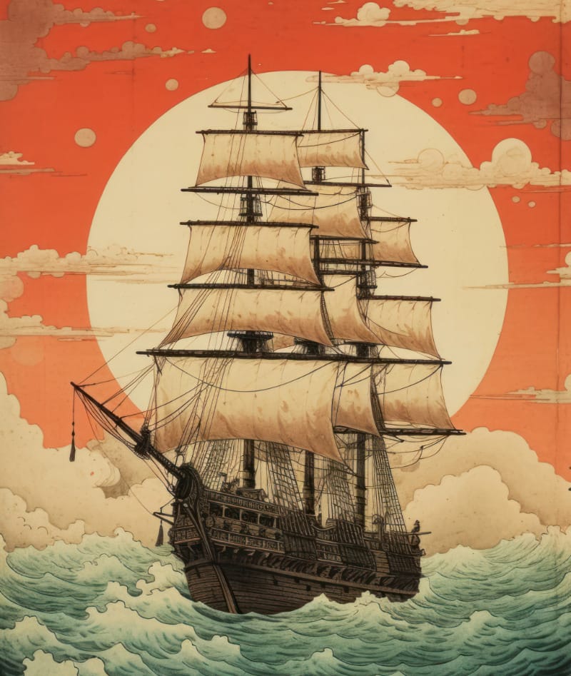 人生再次启航 人生再次启航(Traditional Japanese Ship In Sky Sailboat Painting)